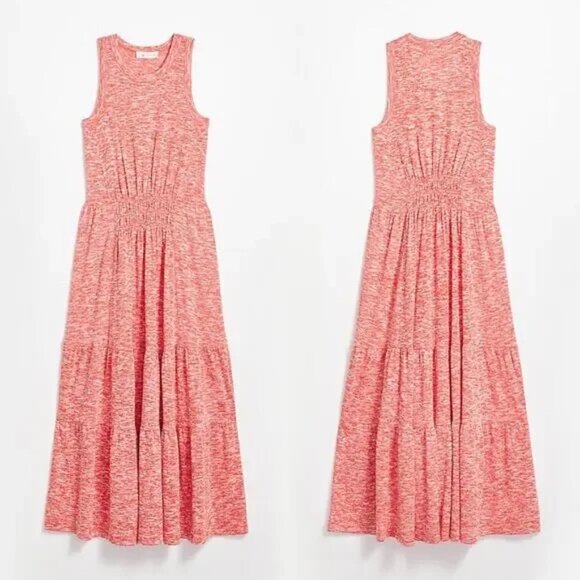 Lou & Grey for Loft Sleeveless Pink & White Flecked Smocked Waist  Maxi Dress M - Picture 1 of 6